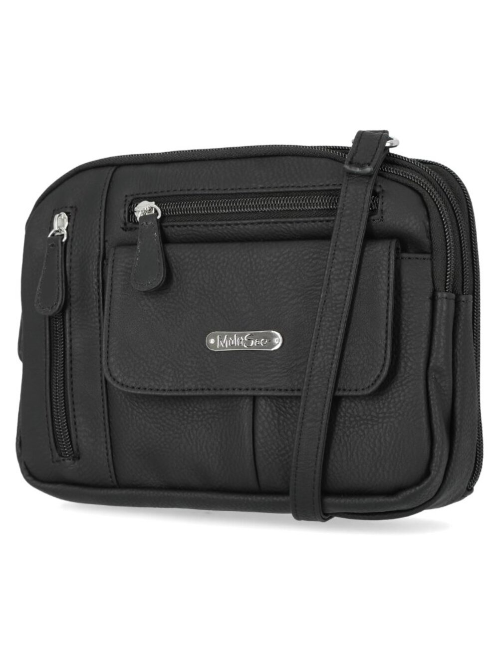 Vegan Leather Crossbody Bag with Triple Zip Compartments and Adjustable Strap